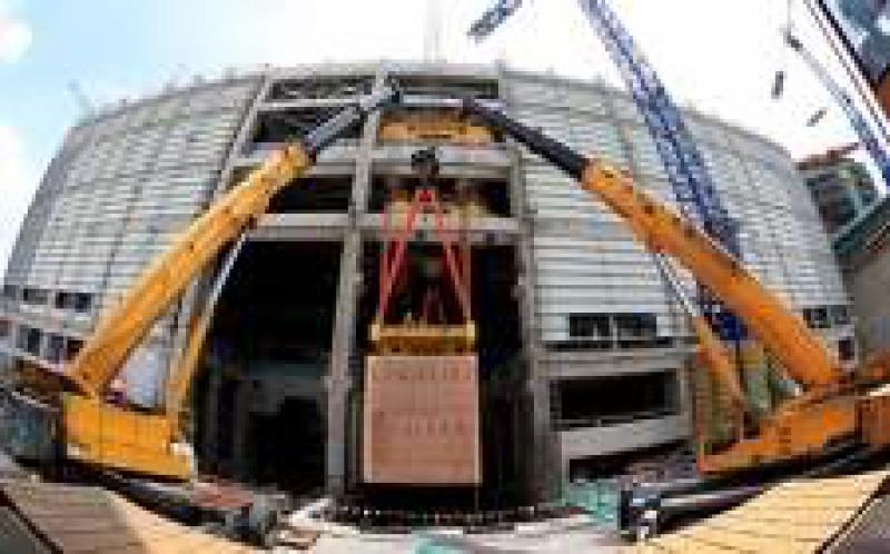 福清核電5號機組常規(guī)島凝汽器殼體模塊吊裝全部完成